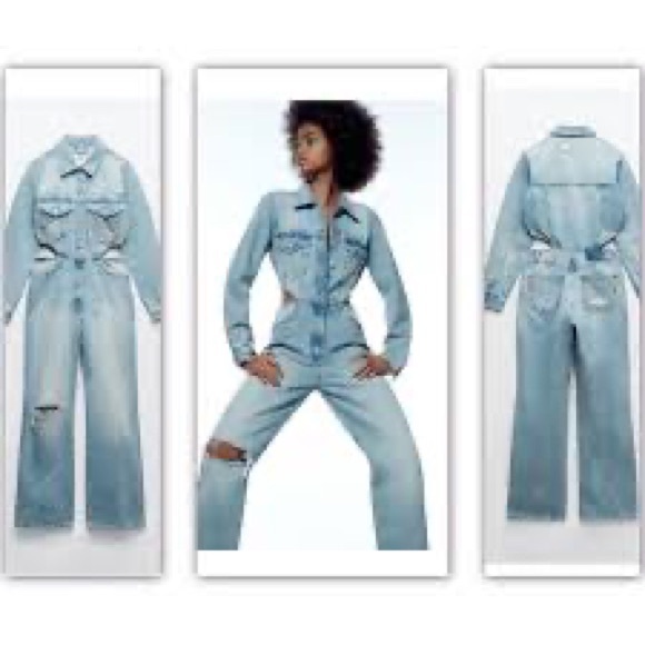 Zara Light Blue Women's Denim Overalls - Picture 7 of 12